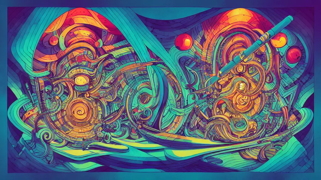 Image similar to twisted turn of fate abstraction, centered award winning ink pen illustration, isometric abstract illustration by dan mumford, edited by craola, technical drawing by beeple and tooth wu, tiny details by artgerm watercolor girl, symmetrically isometrically centered