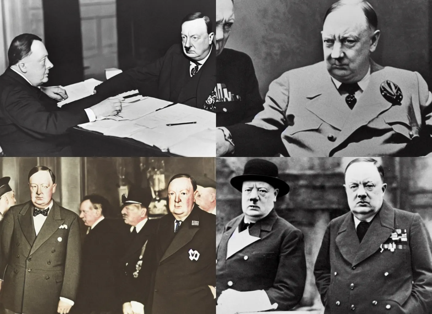Prompt: adolf hitler next to winston churchill, hulton archives, high resolution