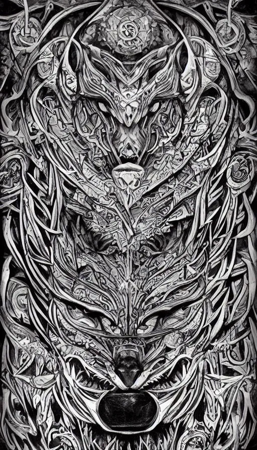 Prompt: ancient slavic kolovrat wolf tattoo pattern, glagolitic glyph, artwork by ,James Jean, Noah Bradley, very coherent artwork, cinematic, hyper realism, high detail, octane render, unreal engine, 8k, High contrast, higly detailed black ink outline