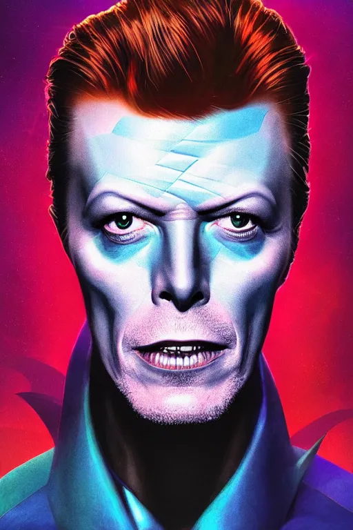 Image similar to portrait of david bowie as batman. intricate abstract. intricate artwork. by tooth wu, wlop, beeple, dan mumford. octane render, trending on artstation, greg rutkowski very coherent symmetrical artwork. cinematic, hyper realism, high detail, octane render, 8 k, iridescent accents