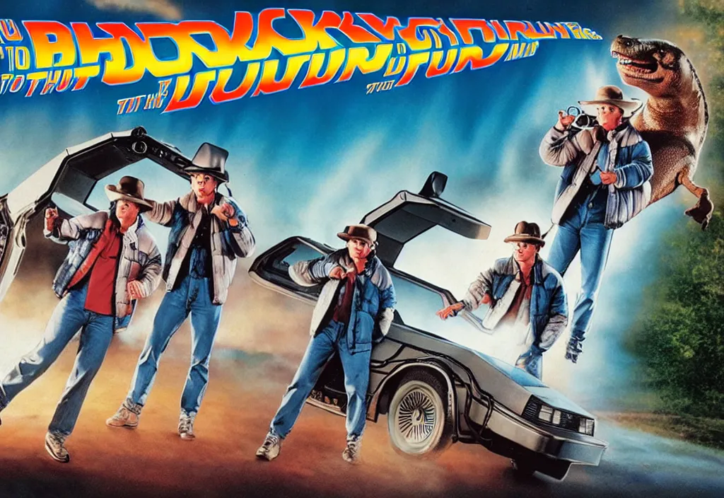 Prompt: back to the future with dinosaures