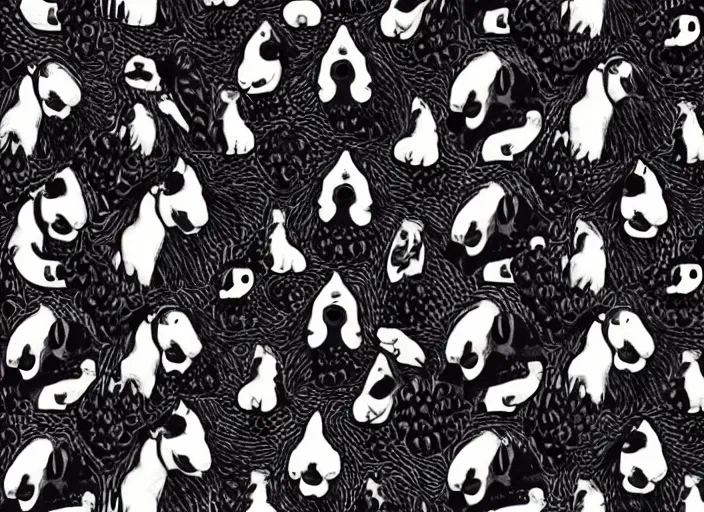 Image similar to pattern dobermage puppies, blackberries pattern, blackbirds, blackskulls, elegant, dark matte, insanely detailed and intricate, hypermaximalist, elegant, ornate, hyper realistic, super detailed, by James Audubon