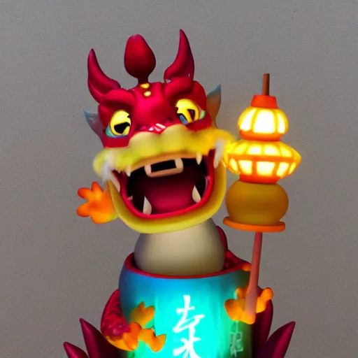 Image similar to cute baby chinese dragon surrounded by lanterns, colorful detailed photo realistic 3d pixar render 4k, trending on artstation