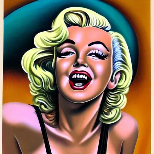 Image similar to beautiful lifelike painting of marilyn monroe on my back, art by ed roth and basil wolverton