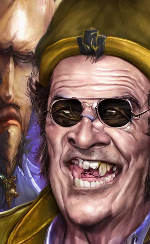 Image similar to Jack Nicholson as a character in the game League of Legends, with a background based on the game League of Legends, detailed face, old 3d graphics