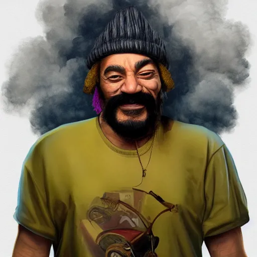 Prompt: portrait of cheech and chong, concept art, artstation, highly detailed, smoke background,