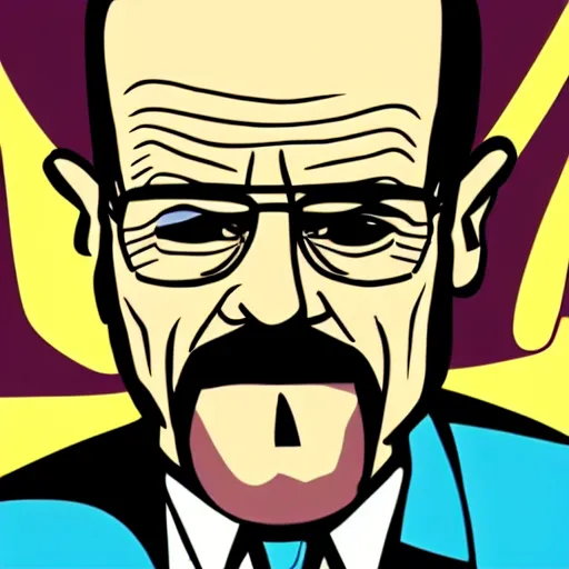 Prompt: Walter White in the style of a 70's Hanna Barbera cartoon, retro still, image artifacts