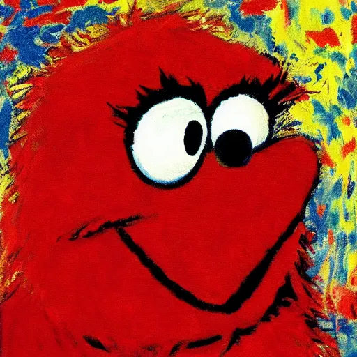 Prompt: painting of elmo by jackson pollock impressionist