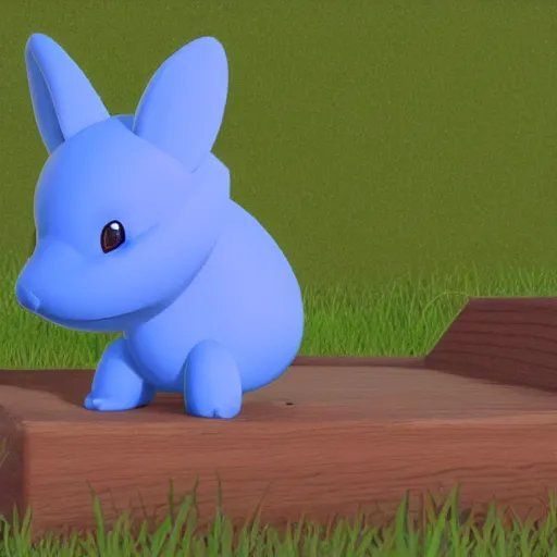 Prompt: a small blue animal sitting on top of a lush green field, a screenshot by ken sugimori, tumblr, toyism, ps 1 graphics, physically based rendering