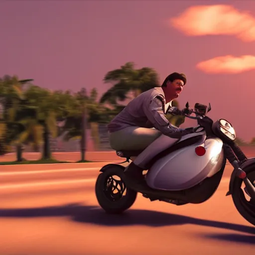 Image similar to a photo of jair messias bolsonaro driving a motorcycle at the sunset, octane render, unreal engine 5, high quality, highly detailed, close up photo, 8 k, hyperrealistic