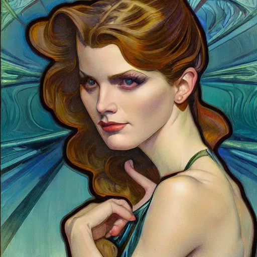 Image similar to a streamline moderne painting in the style of donato giancola, and in the style of charlie bowater, and in the style of alphonse mucha. symmetry, smooth, sharp focus, semi - realism, intricate detail.