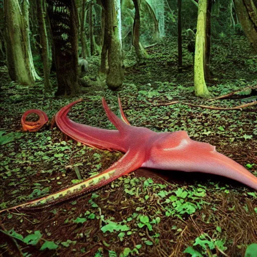 Image similar to National Geographic photo of giant squid in the forest