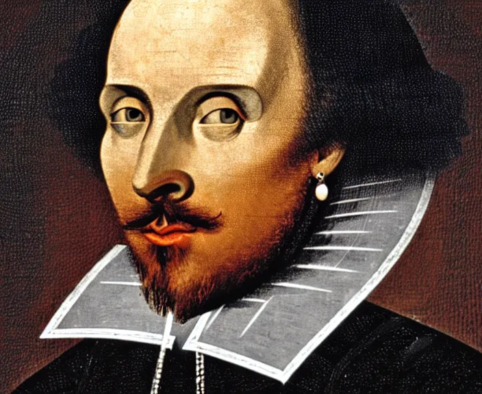 Prompt: 4 k hd, high detail photograph of william shakespeare, shot with sigma f / 4. 2, 2 5 0 mm sharp lens, wide shot, consistent, isometric view, volumetric lighting, high level texture render