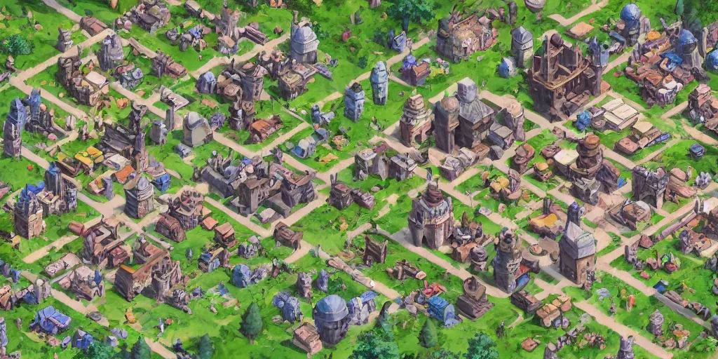 Prompt: rpg isometric top view of a lovely anime medieval fantasy village!! jrpg!! cory loftis, james gilleard, atey ghailan, makoto shinkai, goro fujita, studio ghibli, rim light, exquisite lighting, clear focus, very coherent, plain background, soft painting