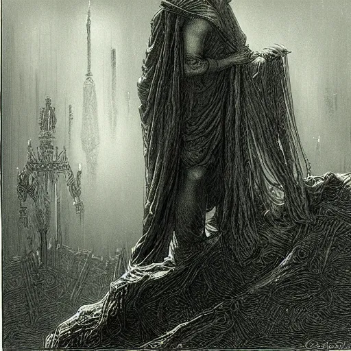 Image similar to cyberpunk dreaming by gustave dore