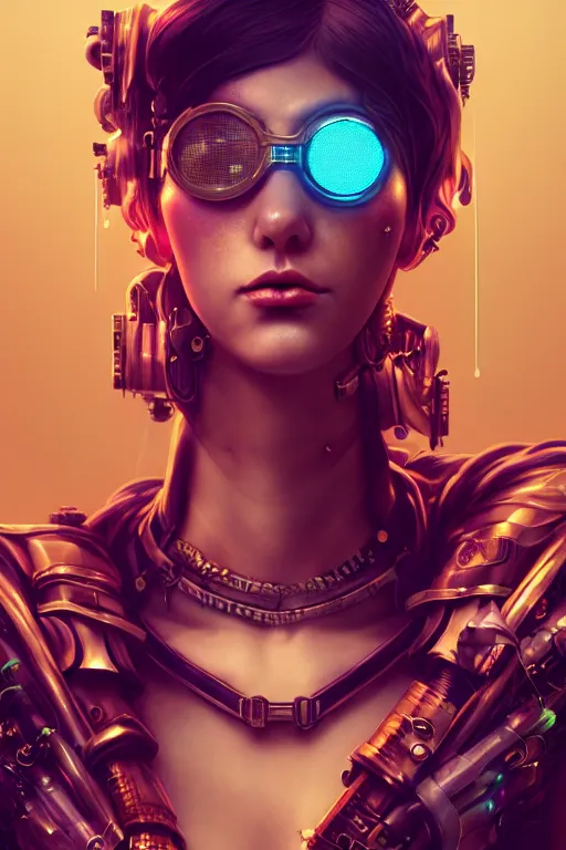 Image similar to soft lustrous seductive raver gutter punk steampunk cyborg, golden ratio, details, scifi, fantasy, cyberpunk, intricate, decadent, highly detailed, digital painting, octane render, artstation, concept art, smooth, sharp focus, illustration, art by artgerm, loish, wlop