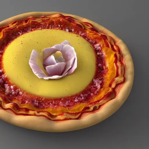 Image similar to yellow beautiful tulip growing from a pizza, 8 k, 3 d render