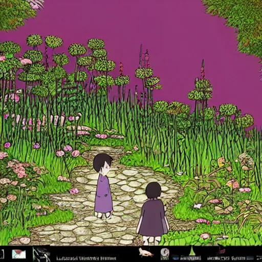 Image similar to A screenshot of Hayao Miyazaki's Garden of Emptiness