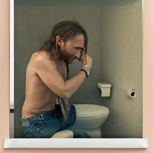 Image similar to david guetta vomiting in a toilet, cinematic, cottage core, cinematic focus, polaroid photo bleached vintage pastel colors high - key lighting, soft lights, foggy, by steve hanks, by lisa yuskavage, by serov valentin, by tarkovsky, 8 k render, detailed, photo