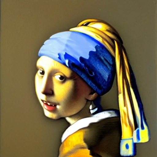 Image similar to an oil painting of orange cat with a pearl earring by jan vermeer, headshot, 8 k