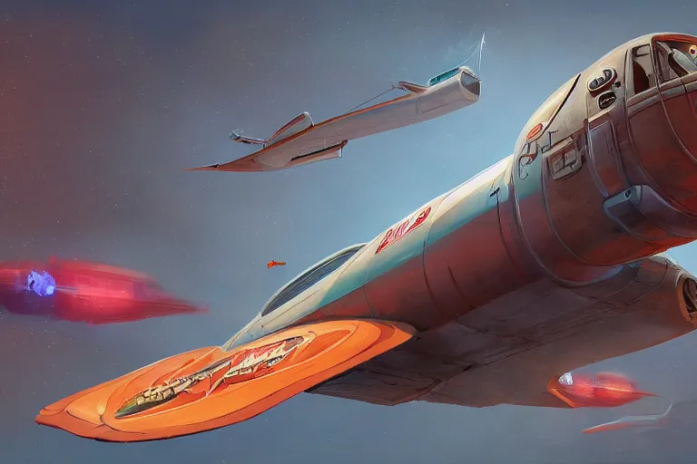 Image similar to concept art of a flying commercial vehicle, in a shape of an hot dog, sci fi, intricate, highly detailed, digital painting, artstation, concept art, smooth, sharp focus, illustration, art by kezrek and daniel graffenberger