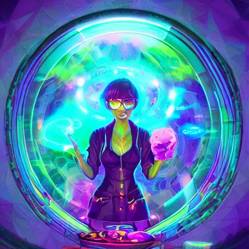 Image similar to skill magic geek inside matrix deepdream radiating a glowing aura stuff loot legends stylized digital illustration video game icon artstation lois van baarle, ilya kuvshinov, rossdraws,