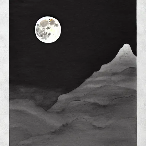 Prompt: full moon, ink, by xu wei