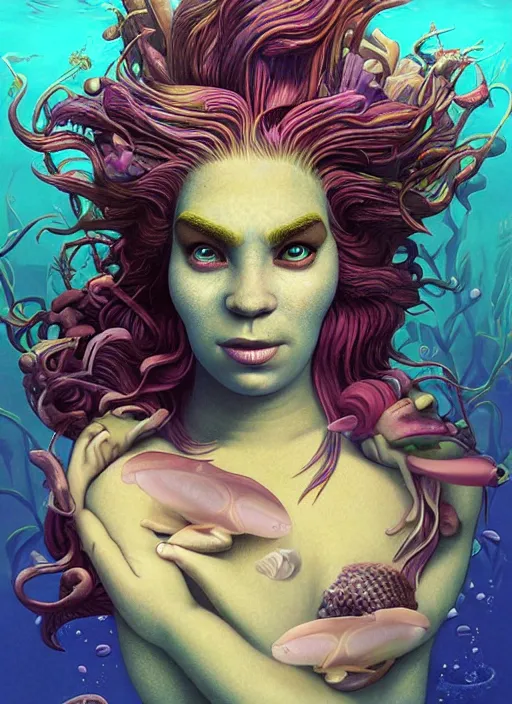 Prompt: underwater portrait of shrek as a mermaid, pixar style, by tristan eaton stanley artgerm and tom bagshaw.