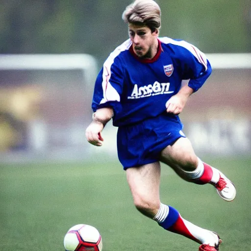 Prompt: brian wilson playing soccer for arsenal fc circa 1997, photorealistic