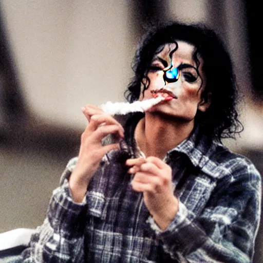 Prompt: a photograph of michael jackson smoking a joint with megan, 4 k