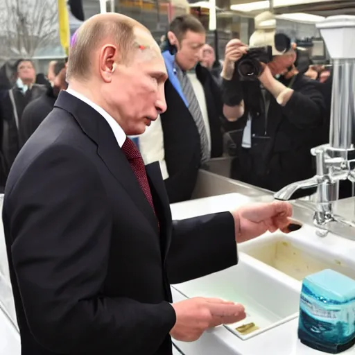 Prompt: vladimir putin inspecting the quality of soap