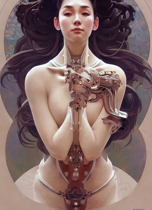 Image similar to mechanical humanoid, masterpiece, intricate, elegant, highly detailed, digital painting, artstation, concept art, smooth, sharp focus, illustration, art by artgerm and greg rutkowski and alphonse mucha and uang guangjian and gil elvgren and sachin teng, symmetry!!