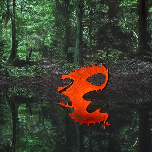 Image similar to dragon out of a pool of oil, photograph taken in a dark forest