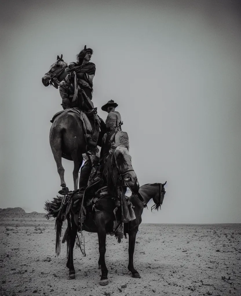 Prompt: i have been through the desert on a horse with no name, it felt good to be out of the rain, 3 5 mm nostalgic grainy photo, emotional perspective and depth