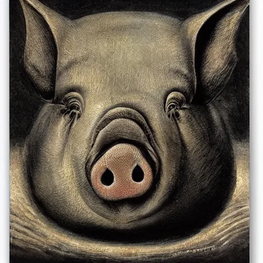 Prompt: A portrait of a pig. by H.R. Giger