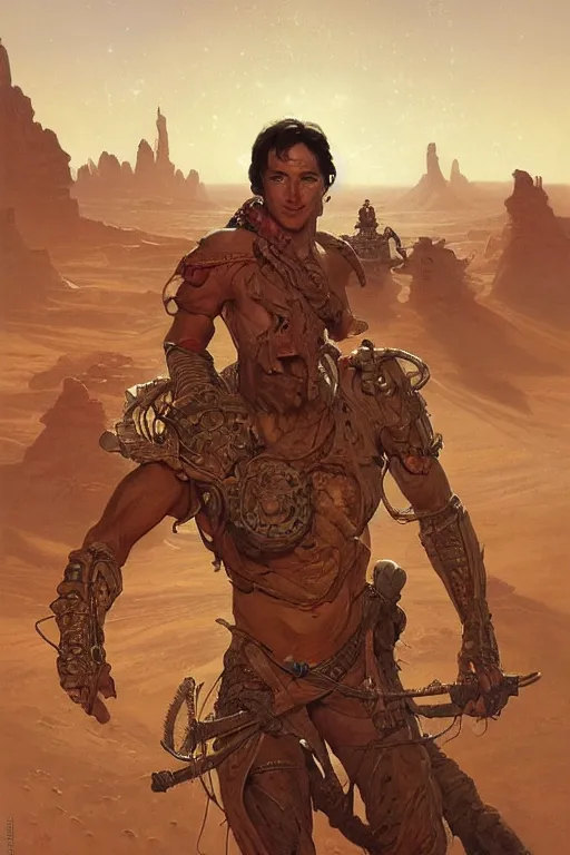 Image similar to John Carter portrait on Martian landscape by Stanley Artgerm Lau, greg rutkowski, thomas kindkade, alphonse mucha, loish, norman Rockwell