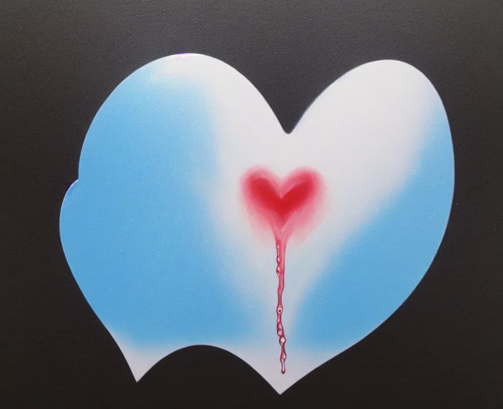 Image similar to beautiful matte airbrush of a glossy water drop shaped like a heart dripping on a white background, inspired by 8 0's airbrush illustrations, art by pater sato