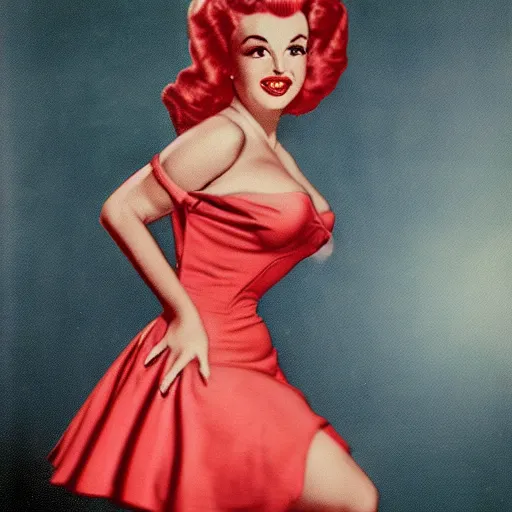 Prompt: monstrous pin up, award winning, 1 9 5 0 s