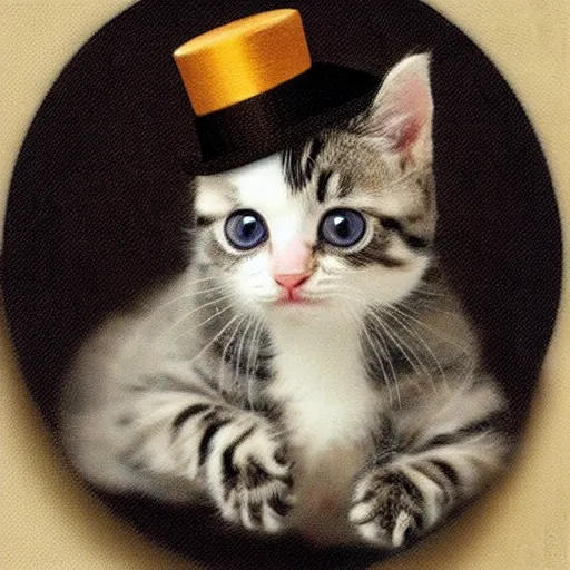 Prompt: cute kitten wearing a tophat and monocle