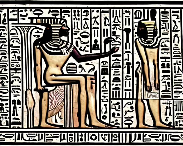 Image similar to a thin image border in the graphical style of egyptian hieroglyphs, abstract, graphical element, illustration, decorative