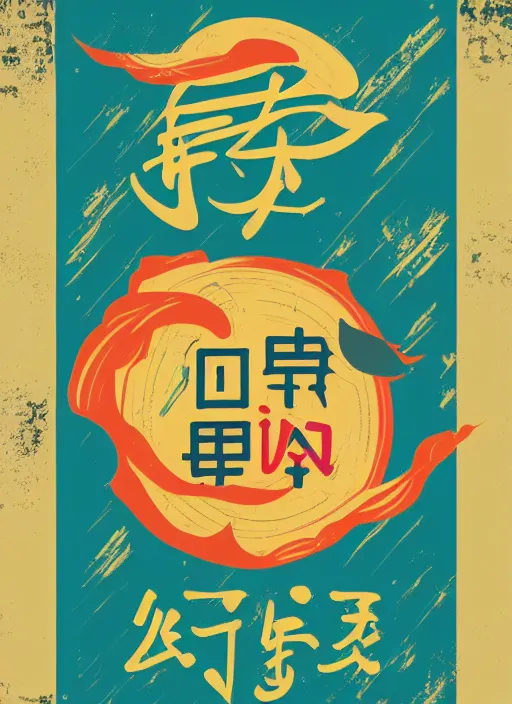 Prompt: poster design with bright and colourful vintage typographic japanese katakana, layout design, illustrator vector graphics