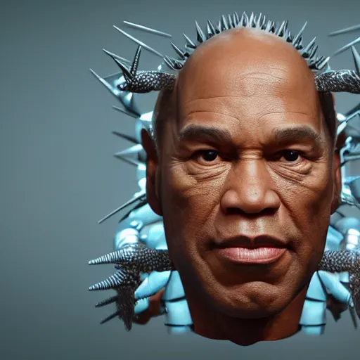 Prompt: highly detailed oj simpson with multiple eyes and spikes, limbs by alex gray, android jones, karol bak, ayami kojima, artgerm, concept art, sharp angles, robot, 3 d, octane render, 8 k, unreal engine