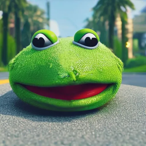 Prompt: a close up photo of a kermit the frog driving a mercedes, palm trees, close up, octane render, unreal engine, hyperdetailed