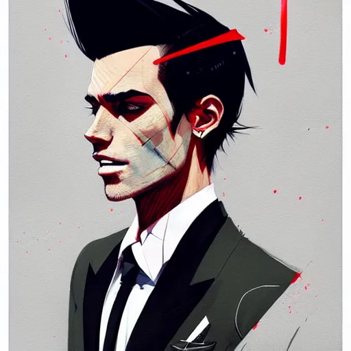 Image similar to a ultradetailed portrait painting of a stylish man wearing suit outfit, by conrad roset, greg rutkowski and makoto shinkai trending on artstation