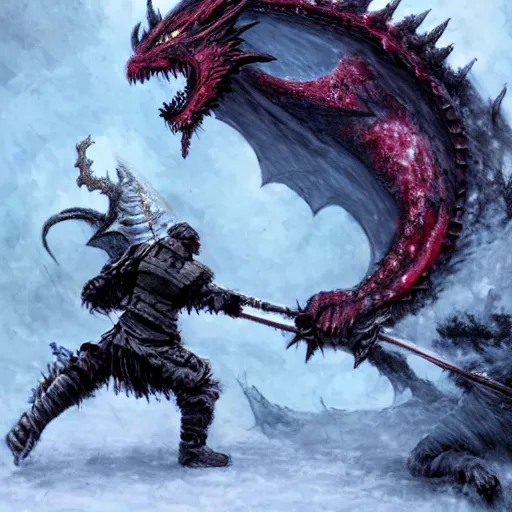 fantasy warrior being eaten by a dragon in the snow | Stable Diffusion ...