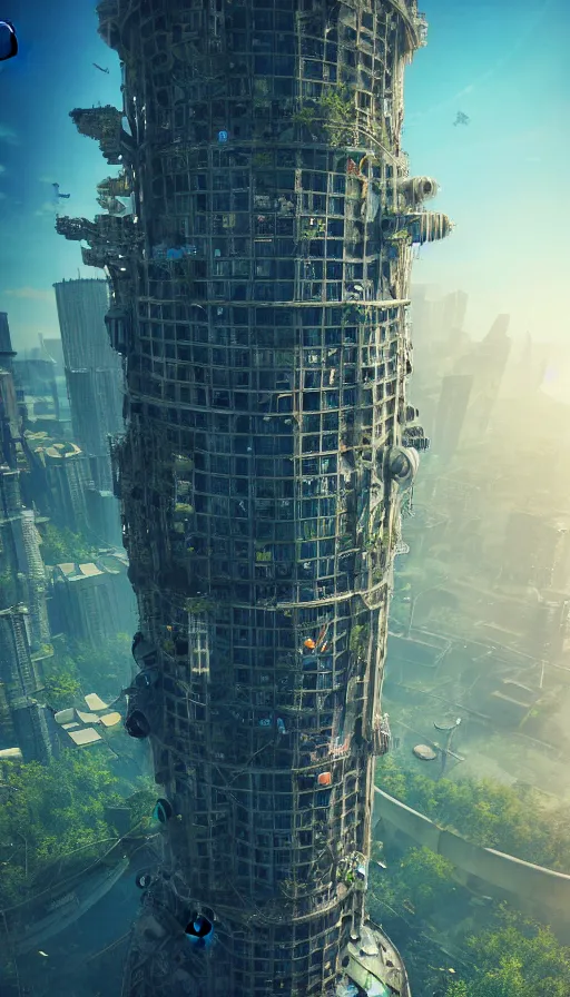 Prompt: tilt shift hyperdetailed skyscraper!!! whose inside is an aquarium!!!!! industrial architecture abandoned city nature by neil blevins, sunlight made of glass fisheye futuristic forest wilderness bioshock alien scifi, archdaily, wallpaper, highly detailed, trending on artstation.