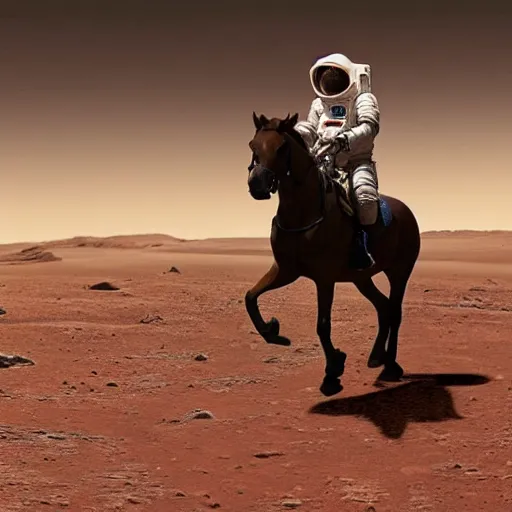 Prompt: a photo of an astronaut riding a horse on mars in a mars colony