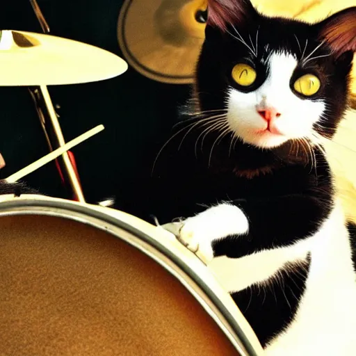 Prompt: Cat playing drums