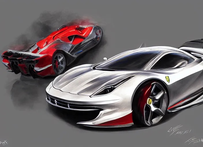 Prompt: concept design of a ferrari for a aaa game, must be made by types of candy the car, oil painting by eren arik and jama jurabaev, extremely detailed, brush hard, artstation, high quality, brush stroke