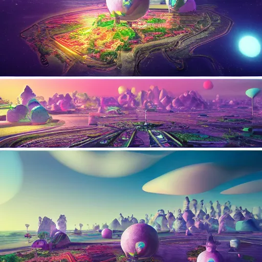 Image similar to a highly detailed 3 d render of colorful solarpunk planets, matte painting, dreamy ethereal vibes, trending on artstation, 8 k,